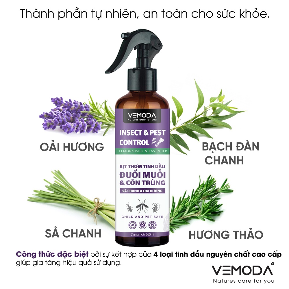 Bình xịt phòng đuổi muỗi Sả chanh Oải Hương Vemoda