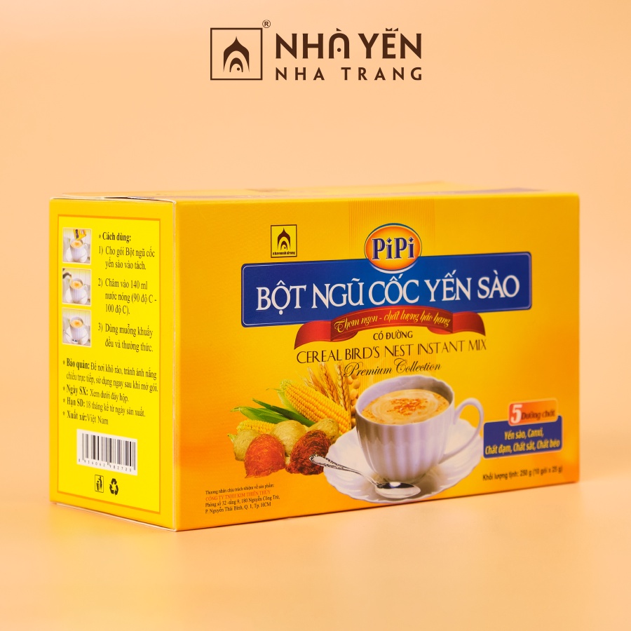 Bột Ngũ Cốc Yến Sào PiPi - Hộp 10 Gói - Bột Ngũ Cốc Không Đường & Có Đường - Bột Ngũ Cốc Dinh Dưỡng - Nhà Yến Nha Trang