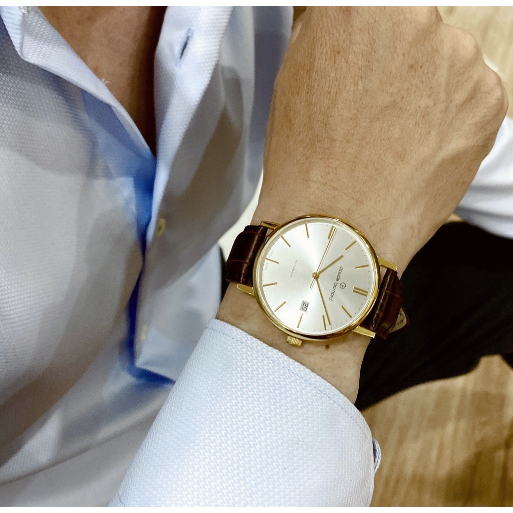 Đồng hồ chính hãng nam Claude Bernard - Máy cơ tự động - Kính Sapphire - Dây da