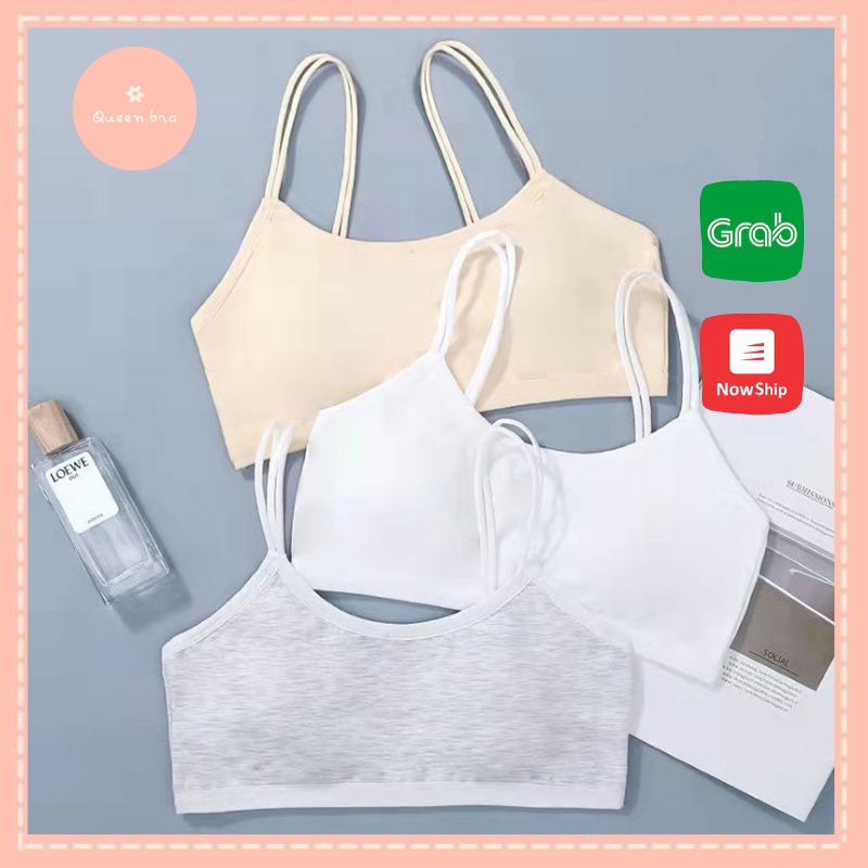 Áo bra học sinh 2 dây đôi thể thao, áo lót mút liền mỏng, áo lá croptop, Queen.Nga