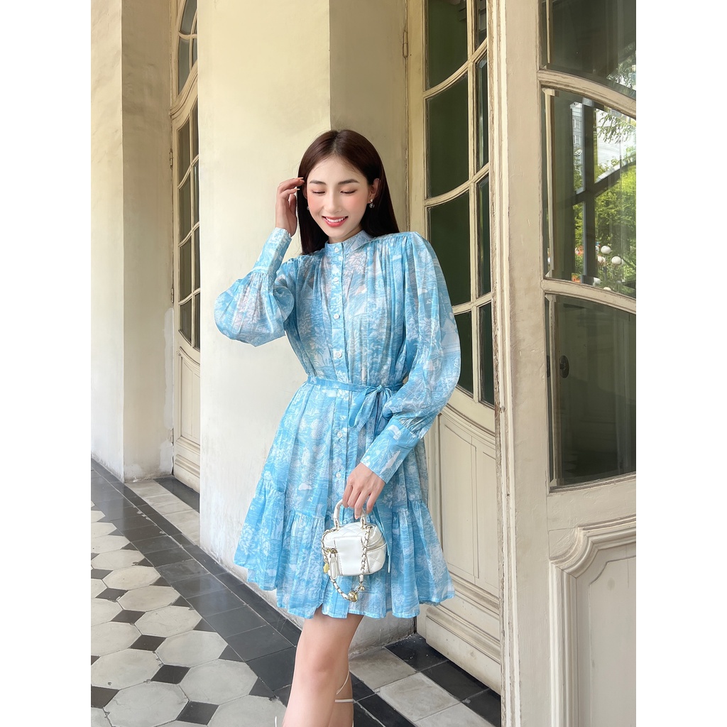 COCO SIN - Đầm Voan Hoa Xanh Blue