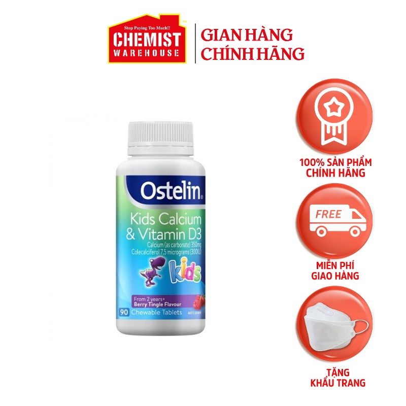 Viên uống bổ sung vitamin D và canxi Vitamin D & Calcium Ostelin Kids cho bé 90 viên của Úc