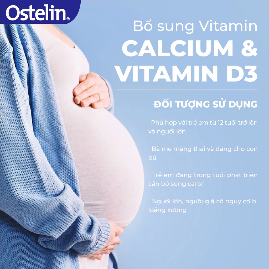 Viên uống bổ sung Canxi và vitamin D3 cho mẹ bầu Ostelin Calcium & Vitamin D3 For Strong Bones 130 viên
