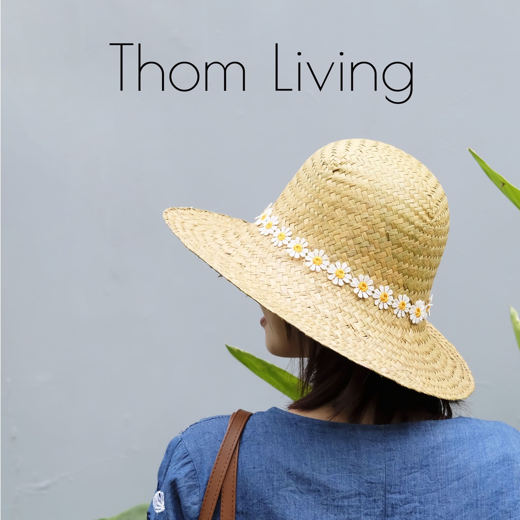Nón cỏ bàng nữ thời trang đi biển vành rộng viền hoa