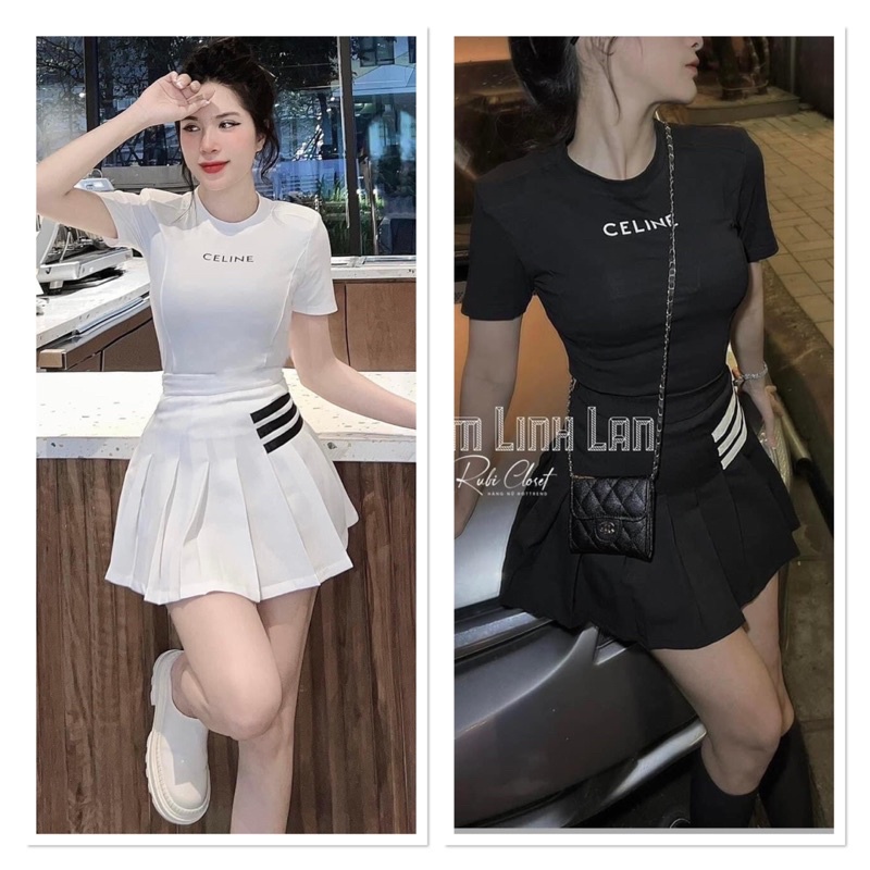 Sét Áo + Chân Váy CELINE Mix Chân Váy Xếp Li Hàn Quốc Siêu Hot Hit