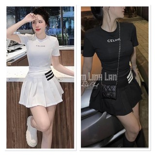 Sét áo + chân váy celine mix chân váy xếp li hàn quốc siêu hot hit