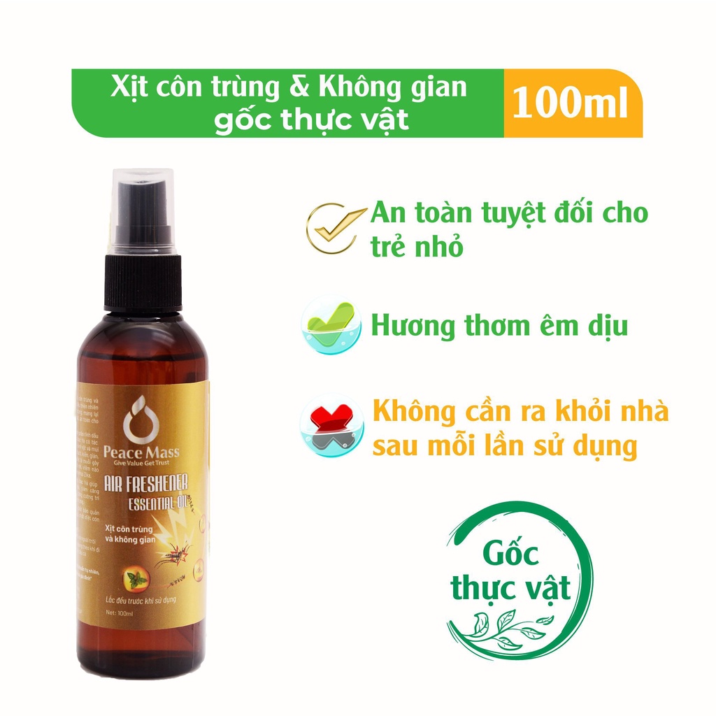 [TINH DẦU TỰ NHIÊN][THUỘC NHÓM SẢN PHẨM LÀNH TÍNH/HỮU CƠ] Xịt Côn Trùng Và Không Gian Gốc Thực Vật Peace Mass 100ml