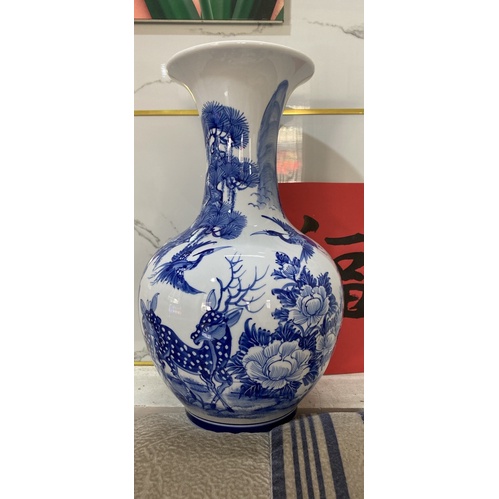 Bình hút lộc chiêu Tài Lọ hoa dáng củ tỏi sứ Bát Tràng men lam cổ vẽ tích xưa cao 46 48 51 cm