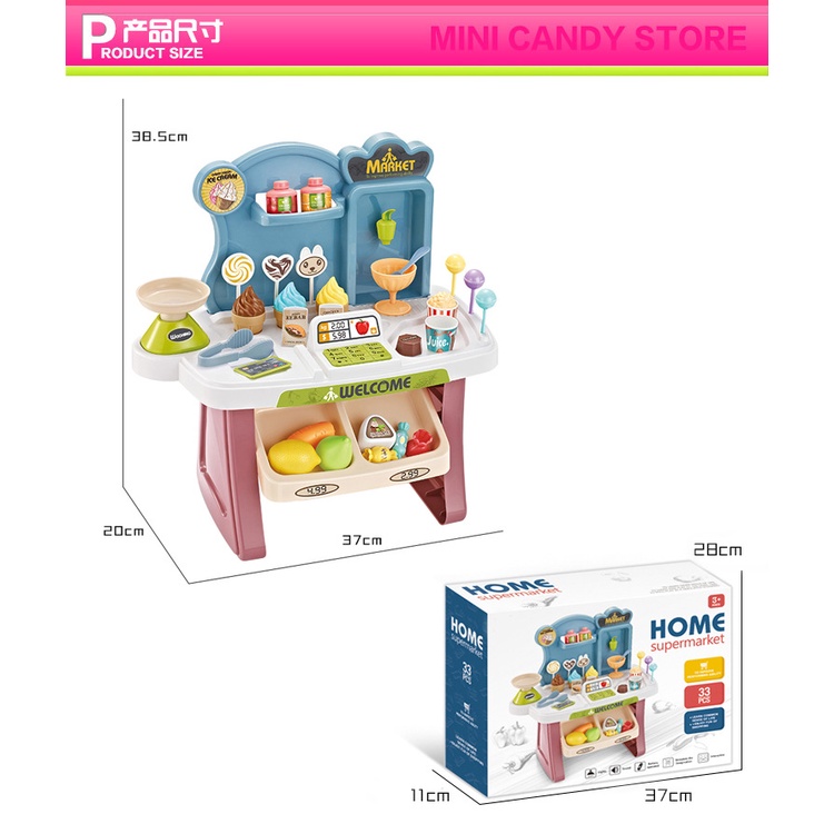 Đồ chơi bán hàng siêu thị kèm xe đẩy 40 chi tiết cho bé-quầy bán kem mini
