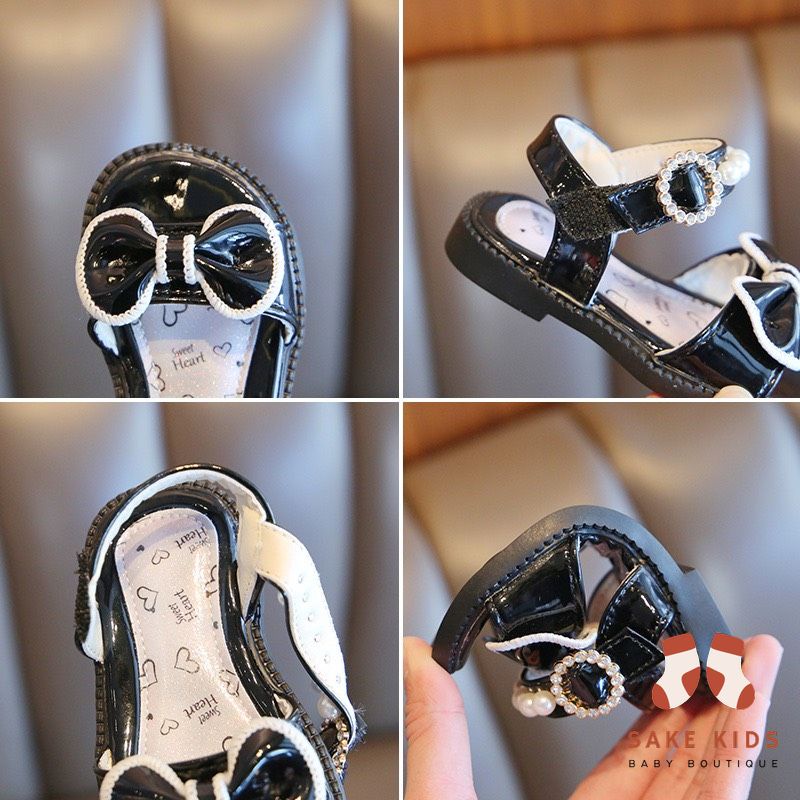 Sandal tập đi cho bé - Dép quai hậu Nơ xinh đính ngọc chất da PU êm mềm cho bé từ 1-3 tuổi M110