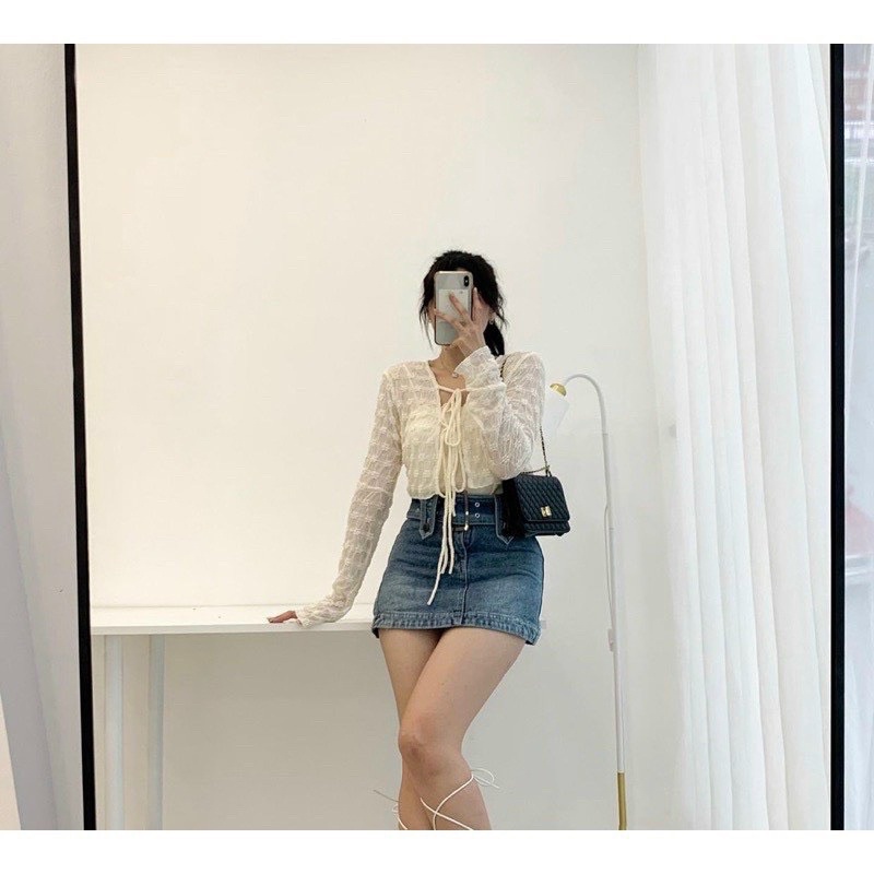 Set áo quây vạt chéo hoa kèm áo cadigan  siêu hot b130