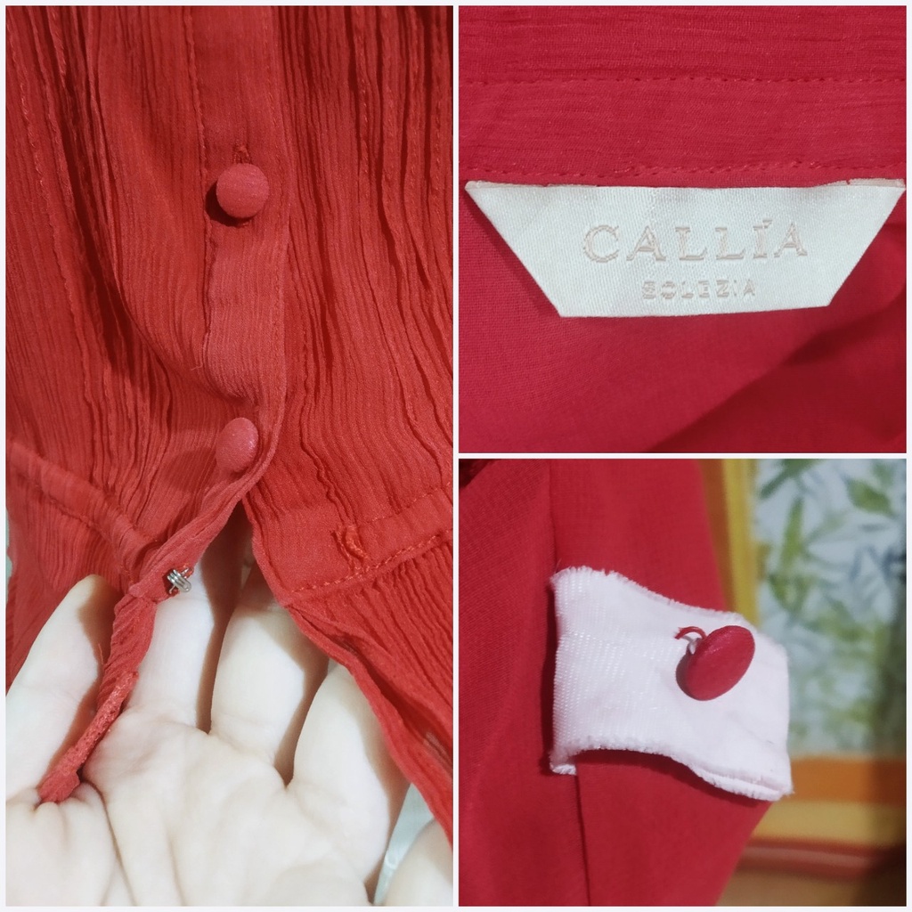 |2hand| Áo sơ mi voan nhún xếp ly CALLIA viền bèo ren