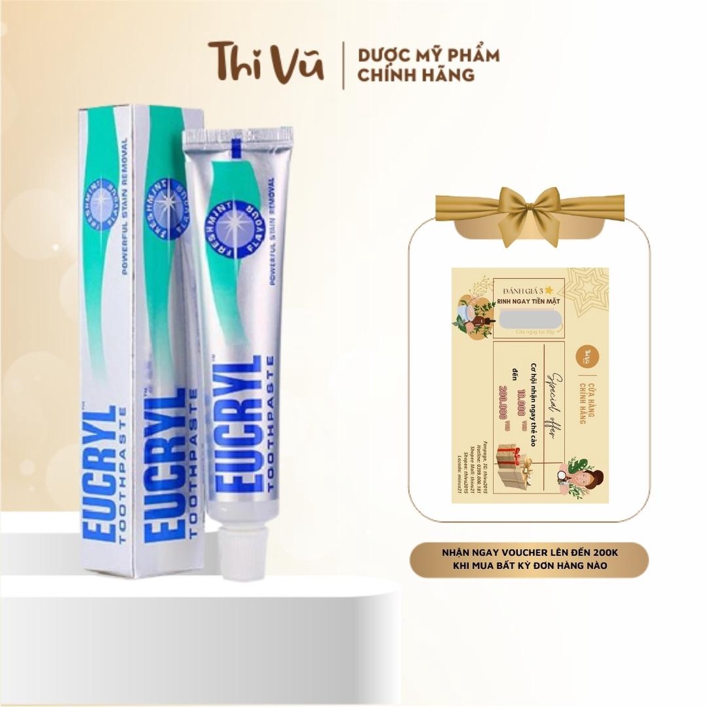 Kem đánh răng bạc hà tẩy trắng Eucryl Freshmint Toothpaste 62g - Thi Vũ