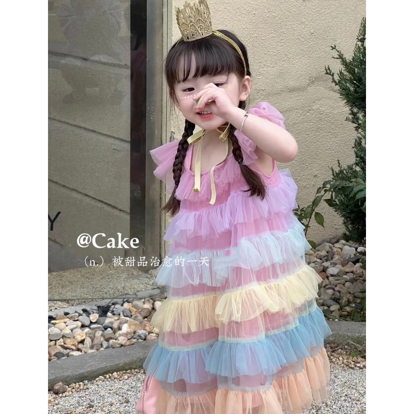 Váy voan tầng sắc màu cho bé gái