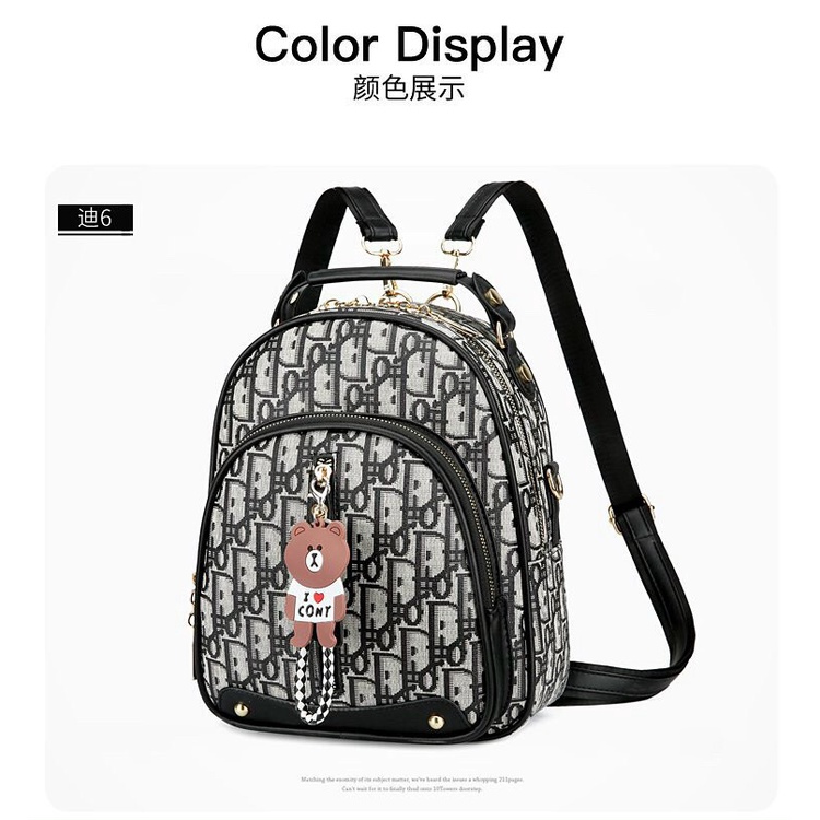 Balo móc gấu hàng Quàng Châu cao cấp da PU đựng vừa sách vở