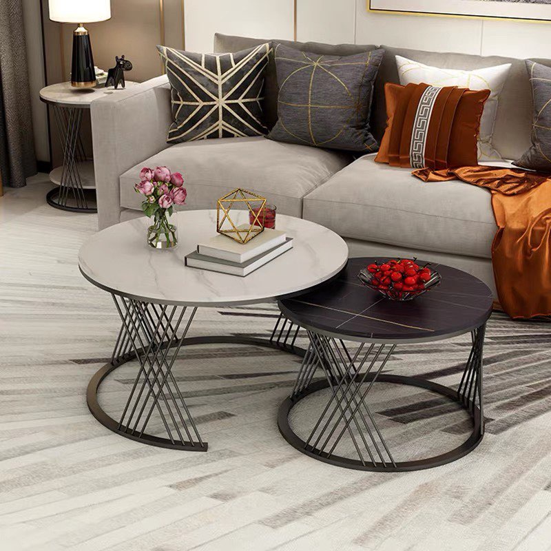 Đơn tỉnh ib shop - Bàn trà đôi Sofa phòng khách mặt đá tròn chân 4 nan chéo chữ X sang trọng, hiện đại | BigBuy360 - bigbuy360.vn