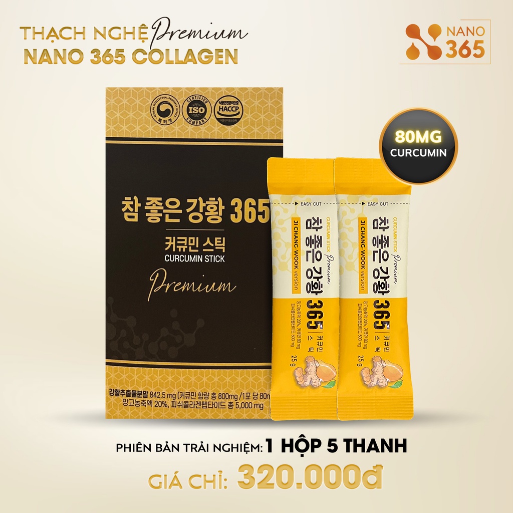 [BẢN NÂNG CẤP] Set 5 thanh Thạch Nghệ Nano Curcumin 365 Collagen Premium