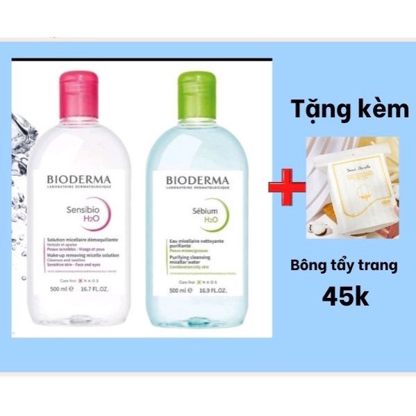 Combo Bông Tẩy Trang Cotton Pads + Nước Tẩy Trang Bioderma Tẩy Trang Sạch Sâu, Lấy Đi Các Chất Bụi Bẩn, Bã Nhờn