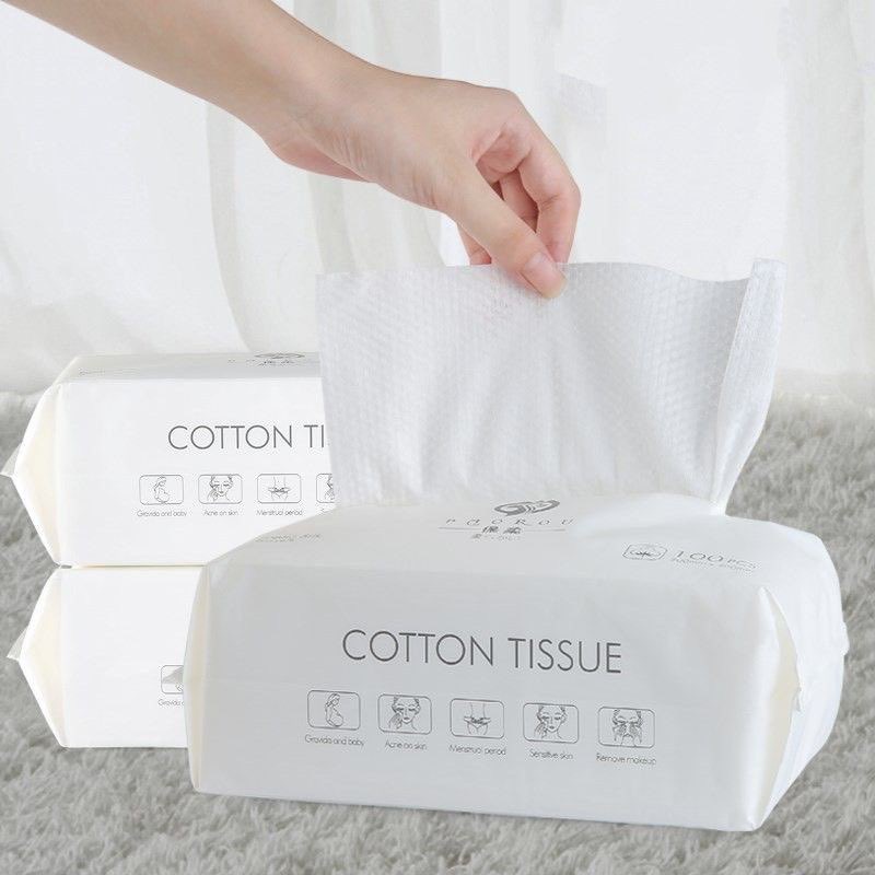 Bịch 50 khăn cotton lau mặt tẩy trang dùng 1 lần Cotton