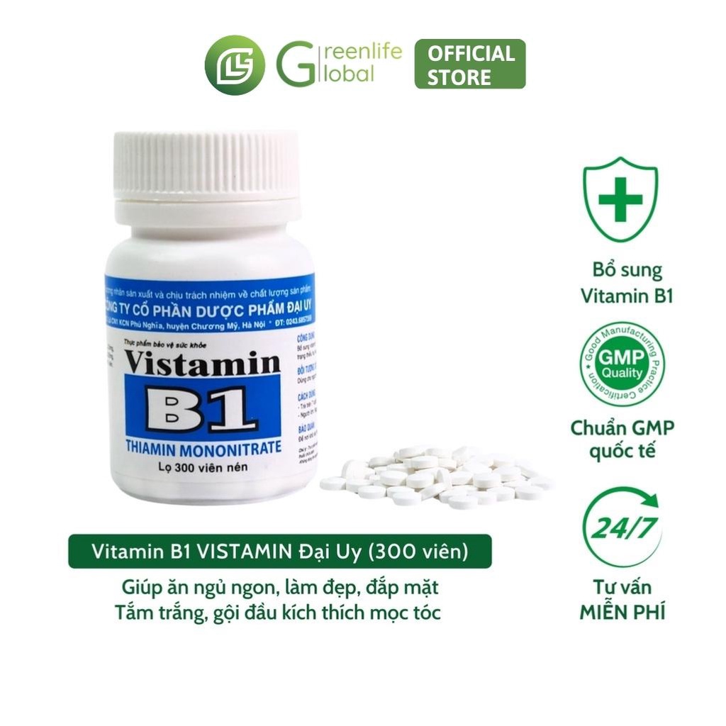 Vitamin B1 Đại Uy (lọ 300 viên nén) ăn ngủ ngon, làm đẹp, đắp mặt, dưỡng trắng , gội đầu kích mọc tóc