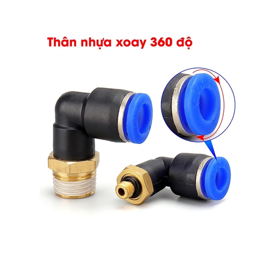 Co nối nhanh ren ngoài PL, đầu nối khí góc ren ngoài