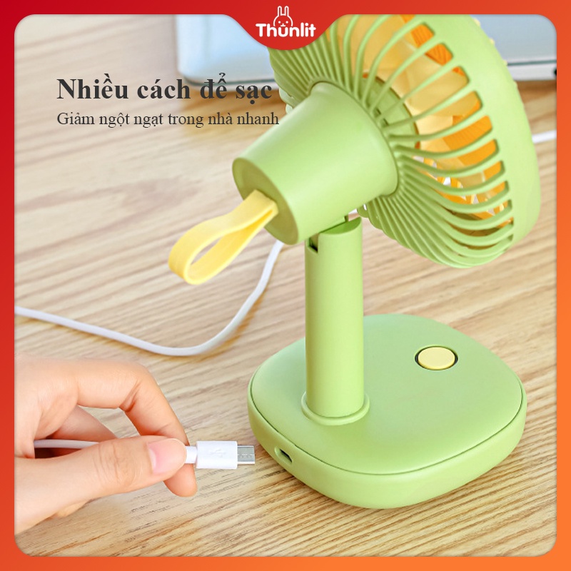 Quạt bàn USB THUNLIT có thể sạc lại 1200mah 3 tốc độ gió với đèn ngủ điều chỉnh được chuyên dụng