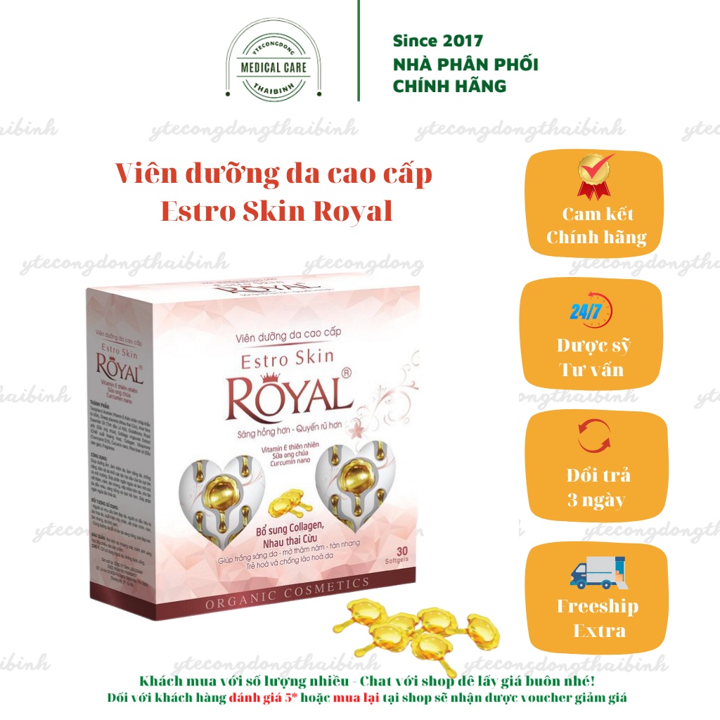Viên bôi dưỡng da COLLAGEN cao cấp ESTRO SKIN ROYAL dưỡng da trắng da chống lão hóa nếp nhăn (Hộp 6 vỉ x 5 viên)
