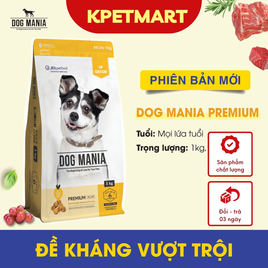 \u003cbao Lớn 5kg> Thức Ăn Hạt Cho Chó Dog Mania Premium 5kg (MỌI LỨA TUỔI) ( THỨC ĂN KHÔ,THỨC ĂN HẠT, CÁM CHÓ)