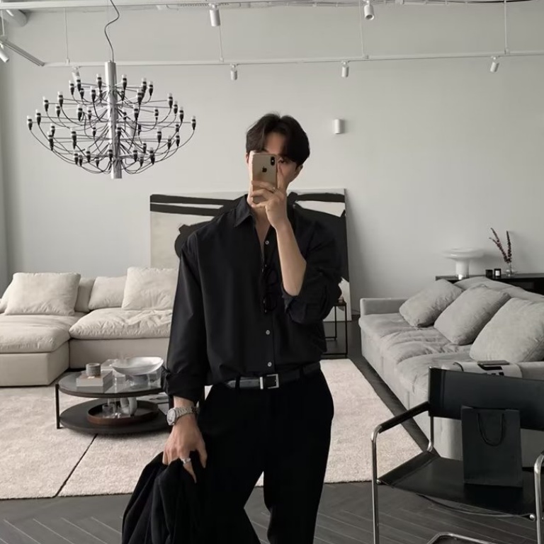 ✦AFFLIGA✦Áo Thun Tay Dài Dáng Rộng Màu Trơn Đơn Giản Trẻ Trung Hợp Thời Trang Cho Nam