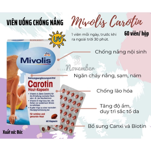 Viên uống chống nắng Mivolis Carotin - Hộp 60v