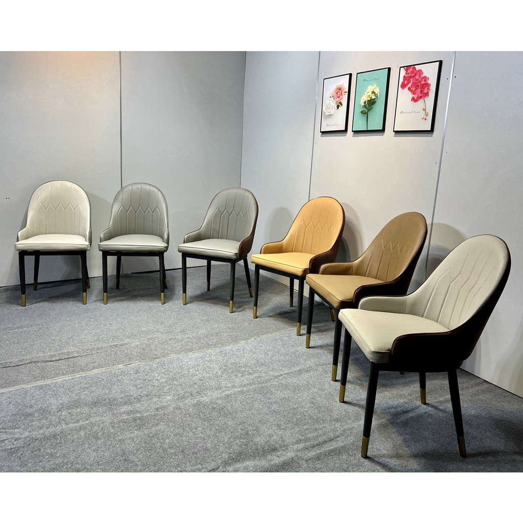 Ghế Ăn Cơm Gia Đình Monet Có Tay T90, Bọc Da Chân Sắt Núm Đồng, Nhập Khẩu Cao Cấp Sang Trọng Hiện Đại - Ảnh Thật HàSẵn