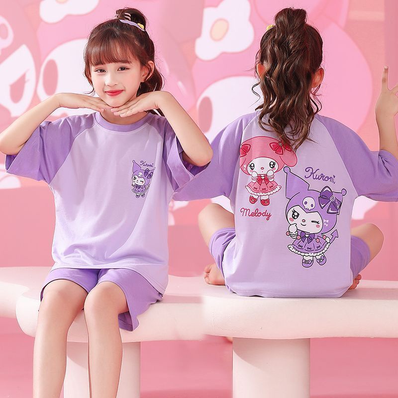 Gấu dâu Bộ đồ ngủ trẻ em mùa hè ngắn tay hoạt hình mặc nhà