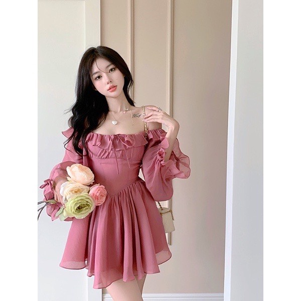 ĐẦM THIẾT KẾ BÈO TRỄ VAI TAY DÀI BỒNG CHO NỮ SIÊU XINH TH109