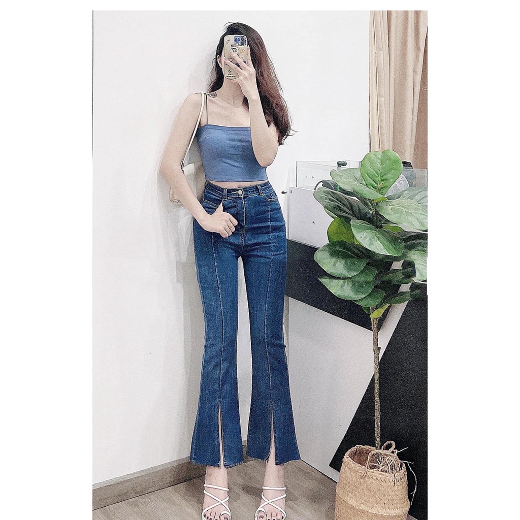 Quần Jean Ống Loe Viền Xẻ Giữa - Leda