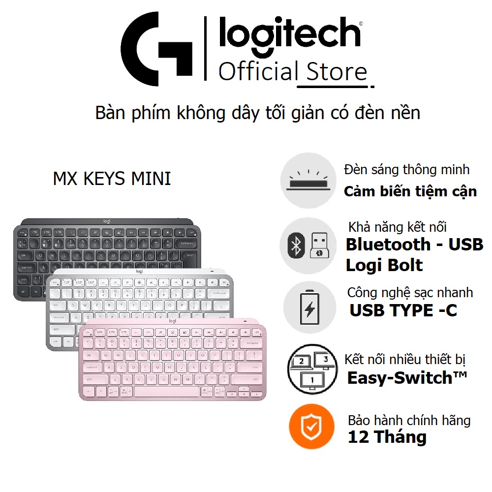 Bàn phím Logitech MX Keys Mini không dây bluetooth - Chính hãng