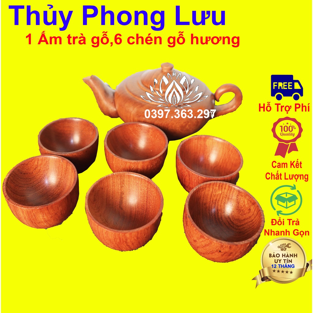 Bộ ấm chén nguyên khối gỗ hương,ấm chén trà trang trí