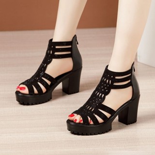 Giày sandal nữ cao gót đế 7cm chống trơn trượt giày Sandal chiến binh nữ khóa kéo Xăng đan nữ cao gót NĐ128