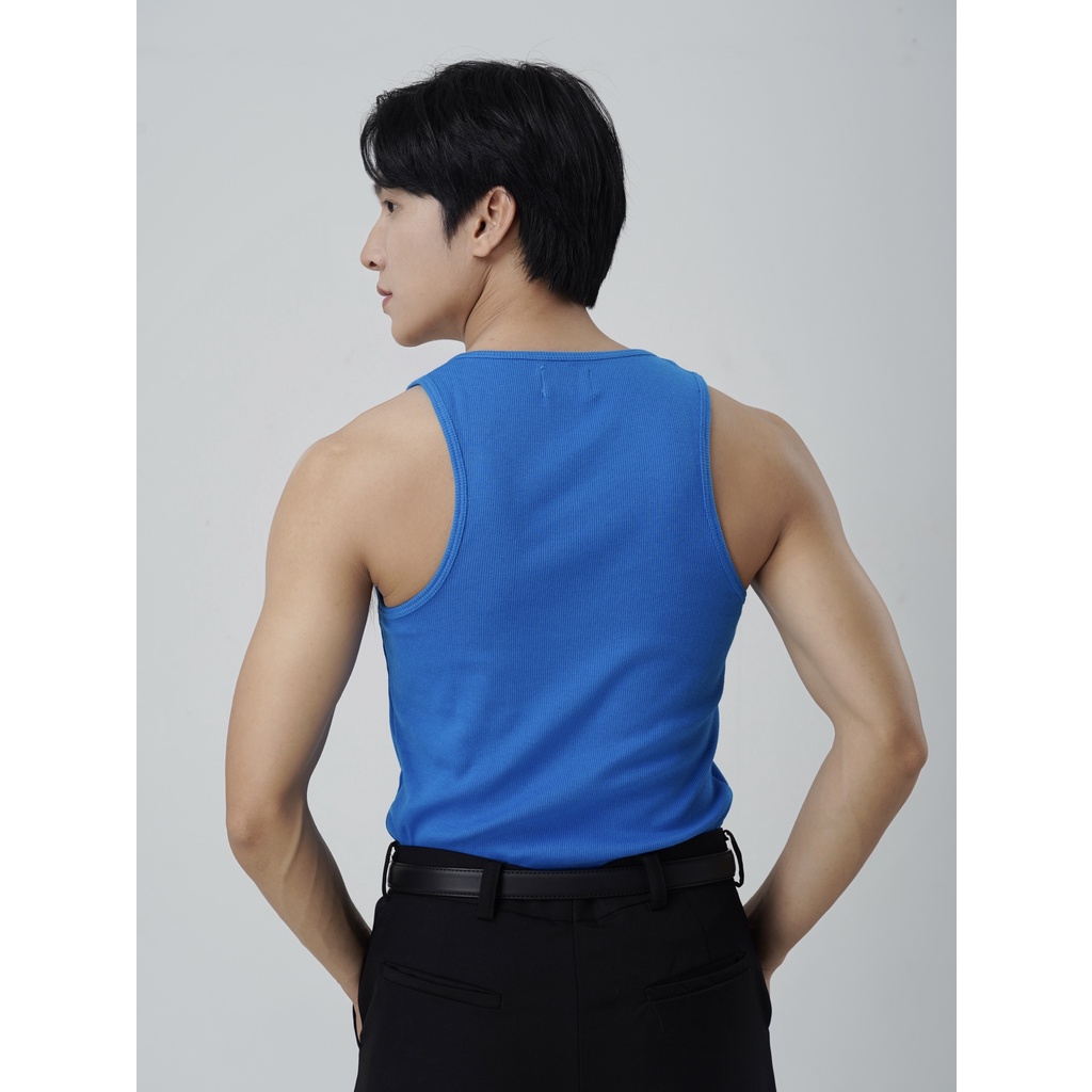 Áo Thun Ba Lỗ Tank Top Nam Cổ Vuông Màu Xanh Coban Cotton Gân Thương Hiệu Mr Twins