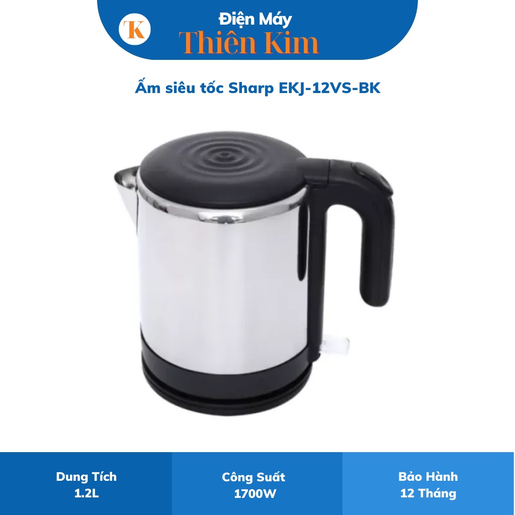 Ấm siêu tốc Sharp EKJ-12VS-BK 1.2L 1700W ấm đun siêu tốc - Bảo Hành 12 Tháng Toàn Quốc