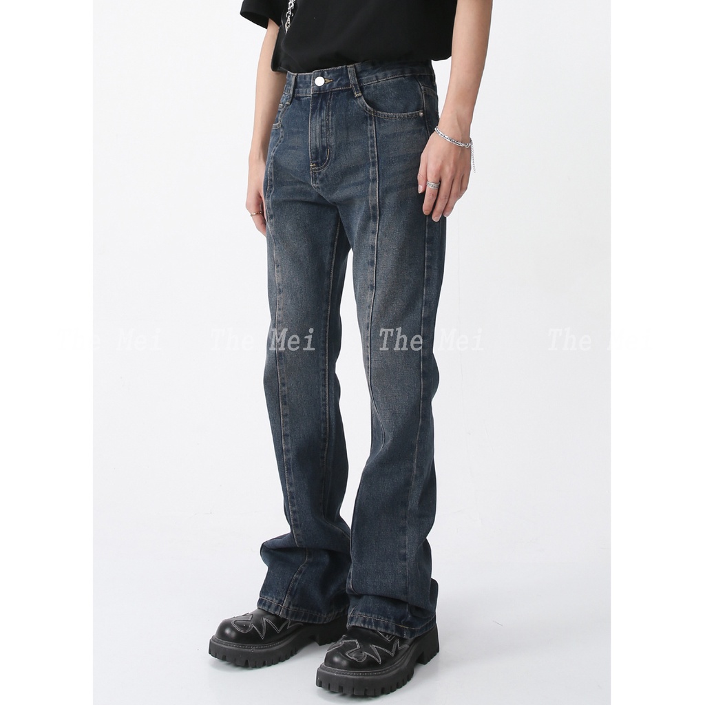 CÓ SẴN - Quần jean nam,nữ ống loe,xanh sọc giữa,màu retro,form loe nhẹ - cực tôn dáng - MTLauth - Hàng chuẩn - The Mei
