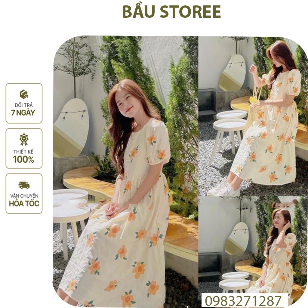 V36 VÁY BẦU BABY DOLL HOA CAM BỒNG BỀNH - ĐẦM BẦU MÙA HÈ CHẤT MÁT XINH XẮN ĐI LÀM, CHƠI, DỰ TIỆC.