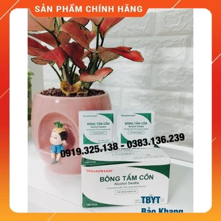 Hộp 100 bông tẩm cồn ALCOHOL SWABS sát khuẩn - TANAPHAR