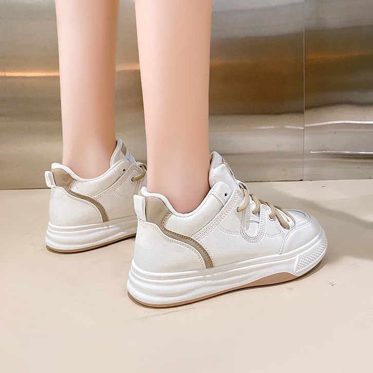 Giày thể thao nữ AZARA - giày ullzzang viền nâu - đen, kiểu dáng basic độn đế 3,5cm - M7108