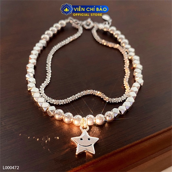 Lắc tay bạc nữ bi óng ánh 2 dây charm sao chất liệu bạc 925 thời trang phụ kiện trang sức Viễn Chí Bảo L000472