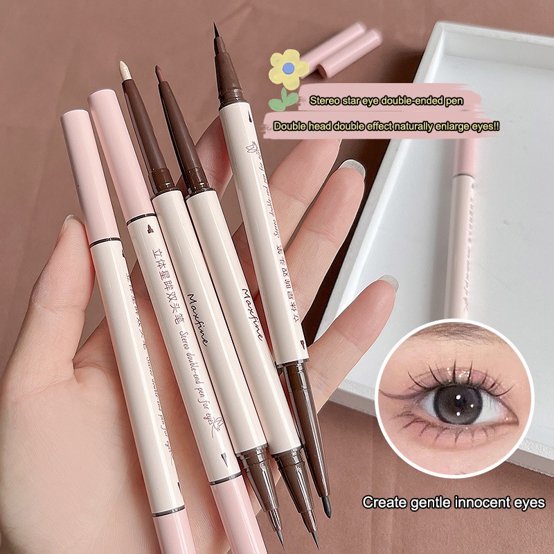 Bút kẻ mắt Maxfine, bút kẻ mắt 2 đầu không trôi vẽ bọng mắt eyeliner đen nâu nhũ bạc