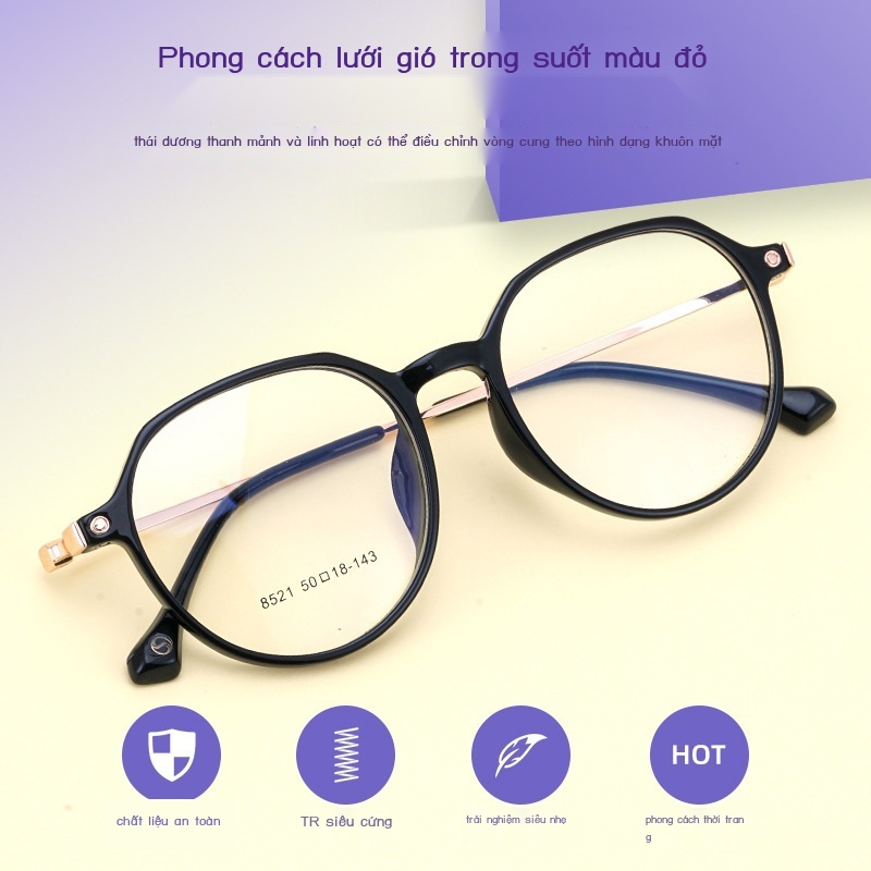 Kính trong suốt màu đỏ lưới 8521YF sinh viên gọng cổ điển nữ đa giác cận thị siêu nhẹ