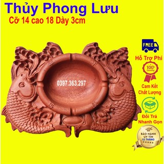 Gạt tàn nguyên khối gỗ hương chạm cá chép siêu dầy 18 x14x3cm)