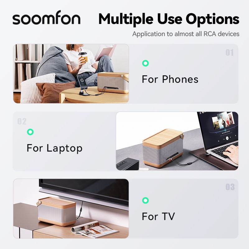 Cáp Chuyển Đổi Âm Thanh SOOMFON 3.5mm Sang RCA 24K Mạ Vàng Cho Điện Thoại / Máy Tính TV