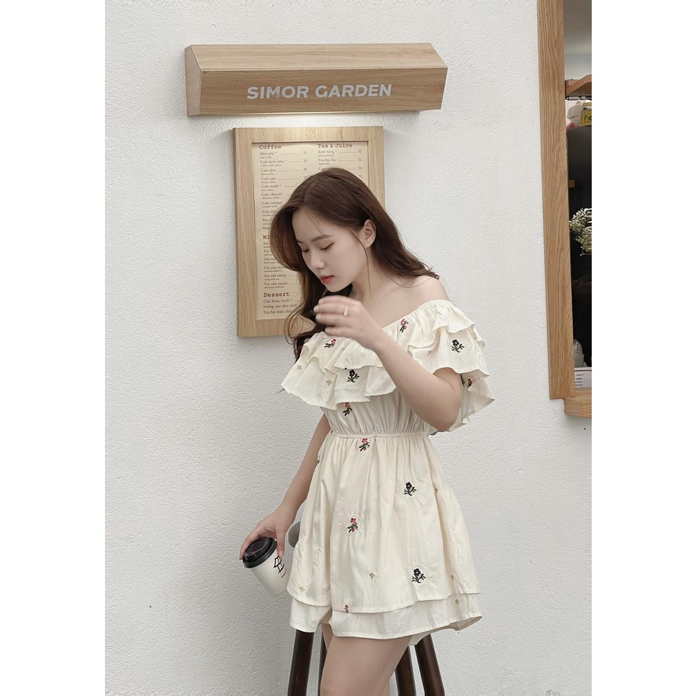 Jumpsuits quần đùi trễ vai thêu hoa dễ thương XonXen Gò Vấp 716