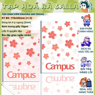 Lốc 5 Quyển Tập Vở Campus B5, Vở Sinh Viên 200 Trang Sakura, Giấy 70gsm